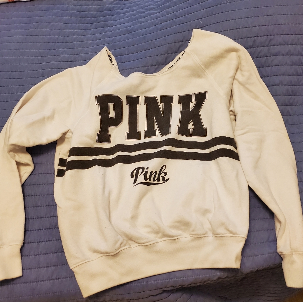 Pink white off the the shoulder